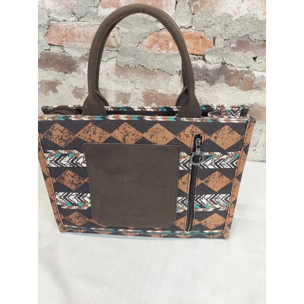 MontanaWest Womens Western Aztec Handbag Tote Shoulder Bag Brown Teal Zipper - Picture 2 of 5
